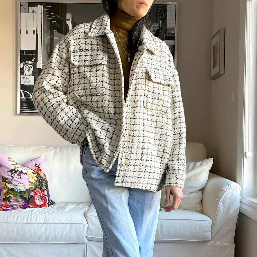 Tweed wool-blend check pattern shacket